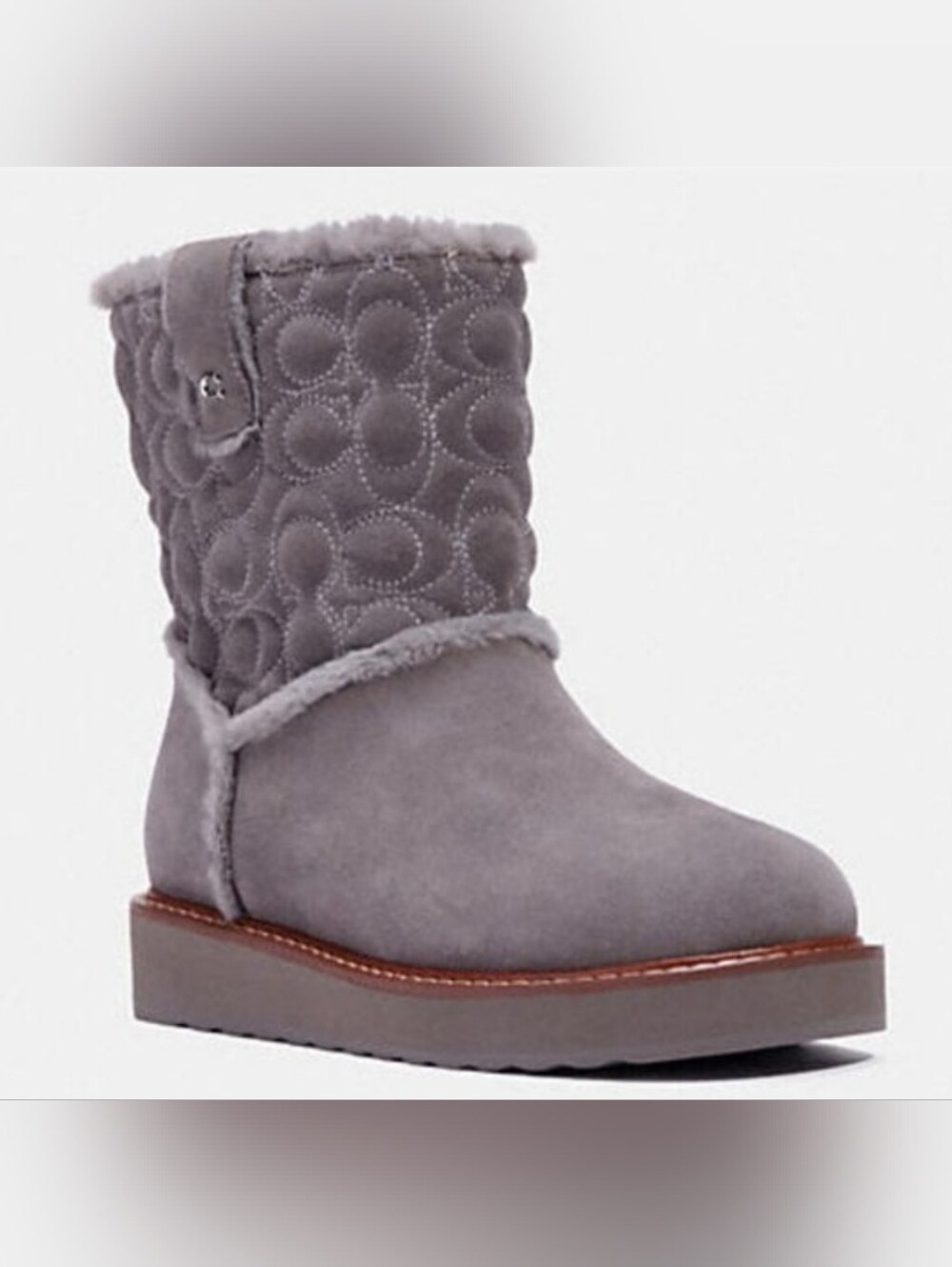 Coach Gray Quilted Faux-Shearling Mid-Calf Boot